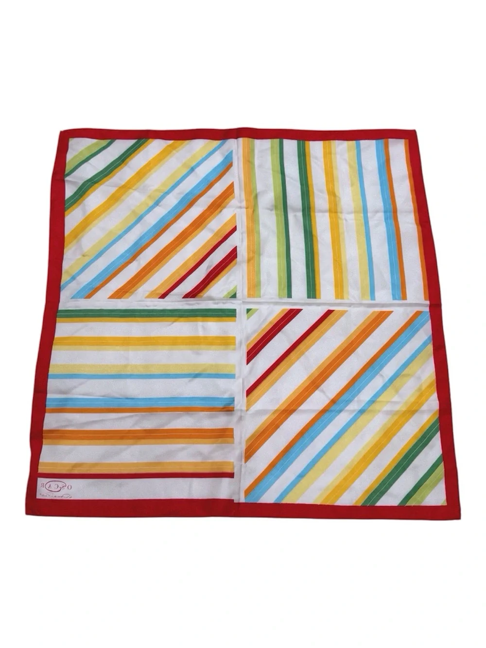Oscar by Oscar de la Renta 100% Silk Scarf Retro Mod Mixed Rainbow Stripe Design